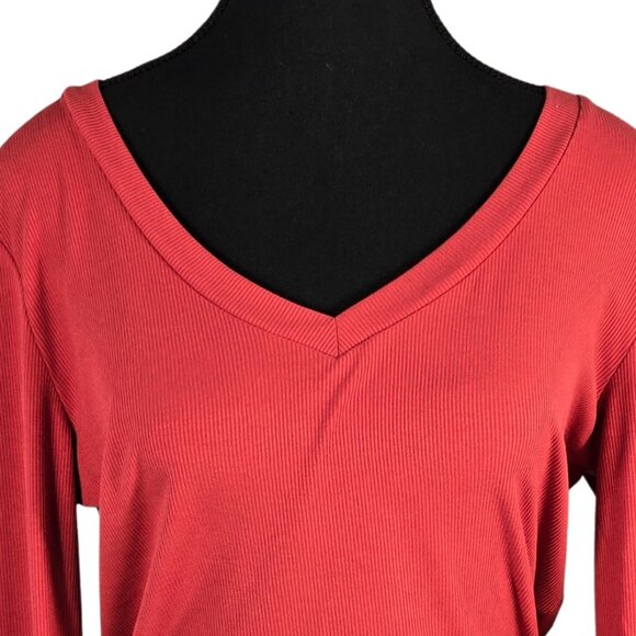 NWOT | Ribbed Knit V-Neck Long Sleeve Crop Top Sweater Tee | XLarge - Picture 3 of 6